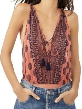 Free People Intimately Soul of the Sun Sleeveless Bodysuit Cami Top Brick Combo